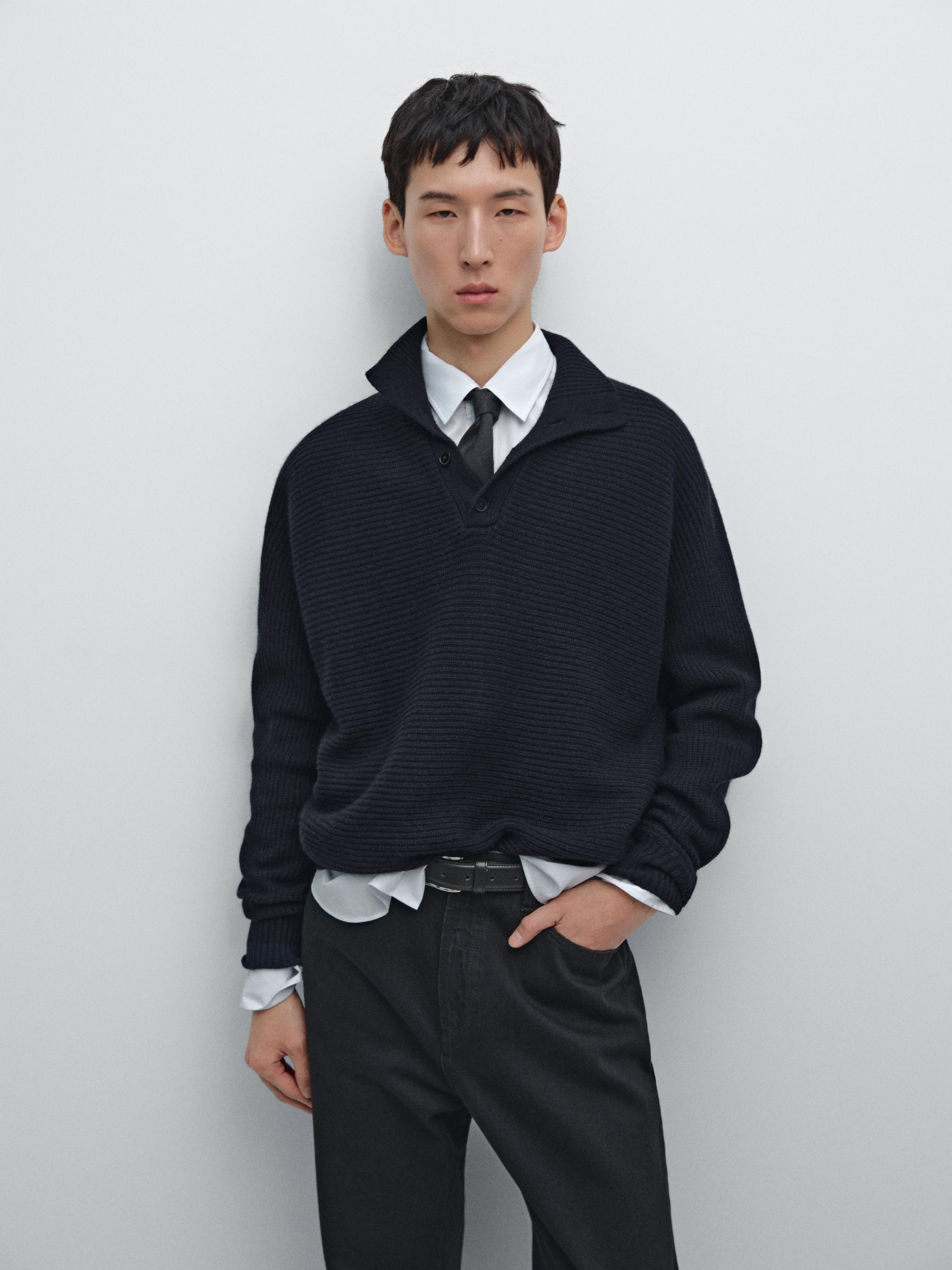 Pull en maille à col camionneur boutonné